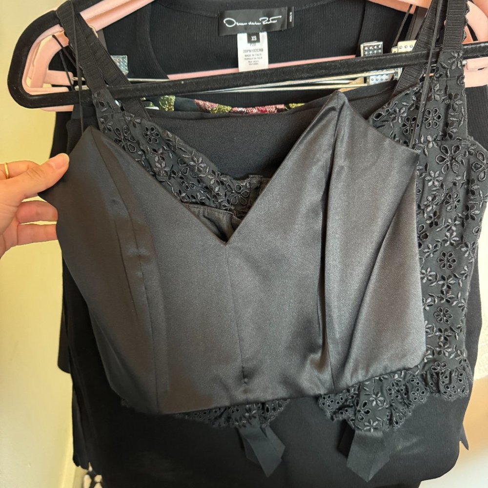 Michelle Mason silk strapless bustier heart crop top, size xs/2